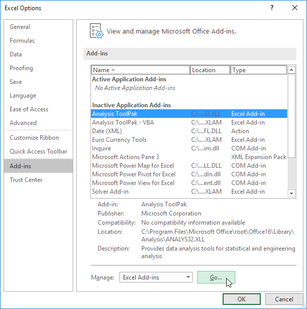 klik Analysis ToolPak