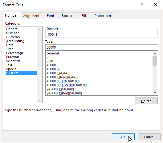 Type the Number Format Code