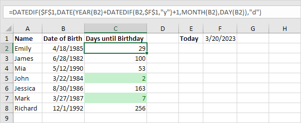 Birthdays within 7 Days