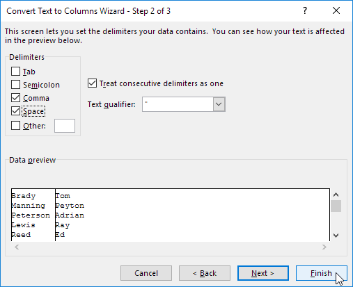 Convert Text to Columns Wizard - Step 2