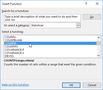 Chức năng chèn hộp thoại Insert Function Dialog Box
