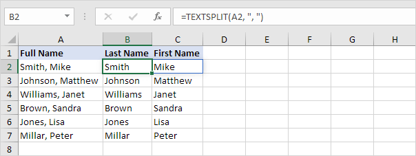 Basic TEXTSPLIT function in Excel