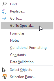 Click Go To Special in excel