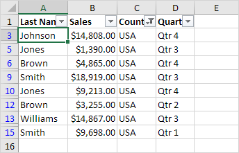 Filter in Excel Filter in Excel