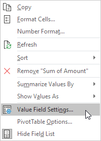 Value Field Settings