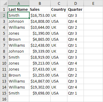 Sort on One Column Example Sort on One Column Example