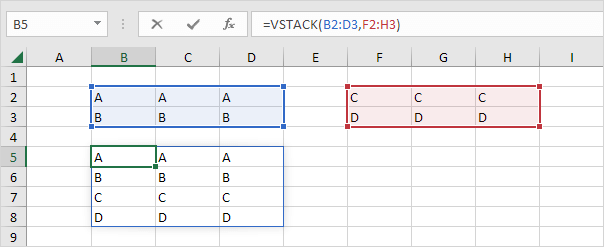 VSTACK function in Excel 365