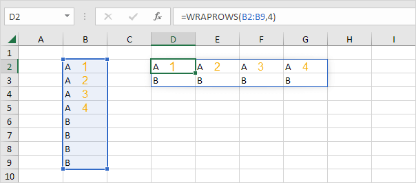 WRAPROWS function in Excel 365
