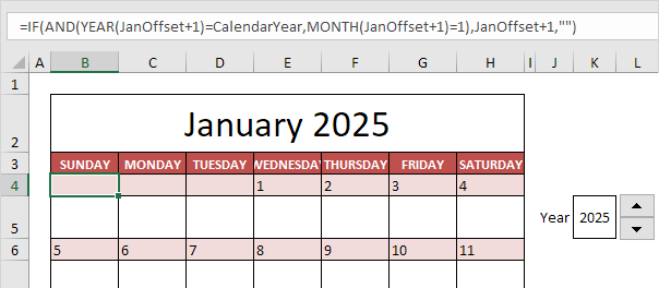 Calendar Formula, cell B4