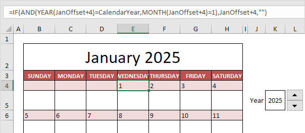 Calendar Formula, cell E4
