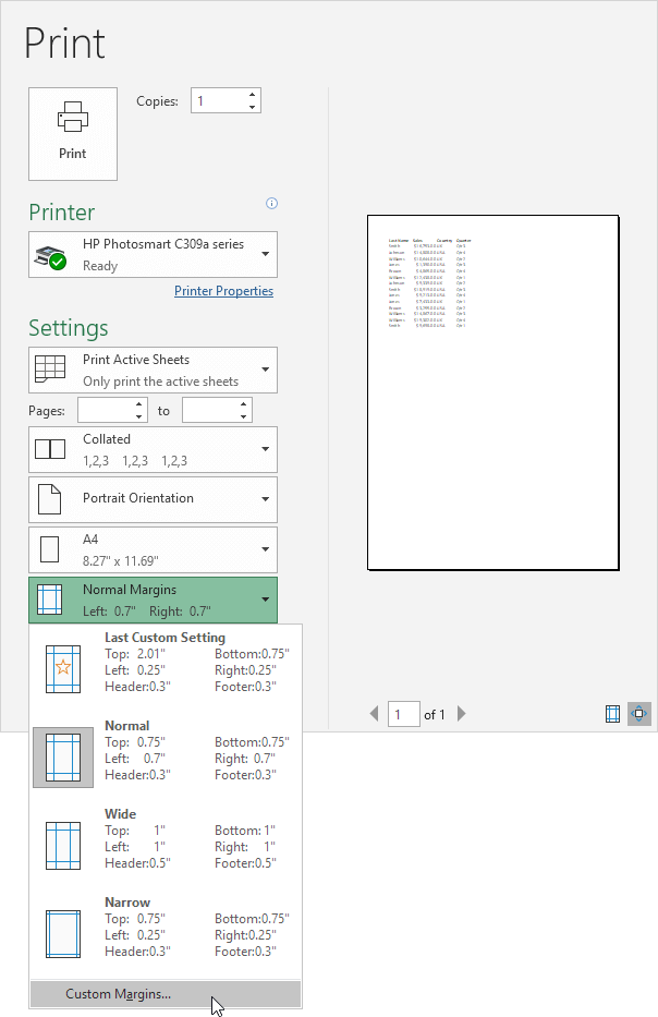 Click Custom Margins