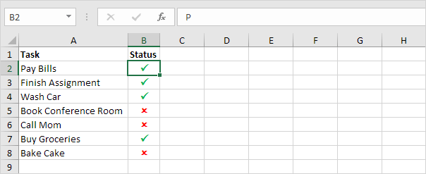 Excel中的复选标记