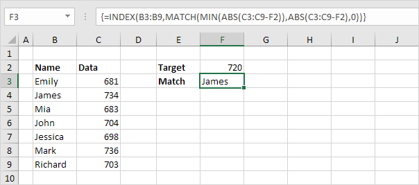 Closest Match in Excel