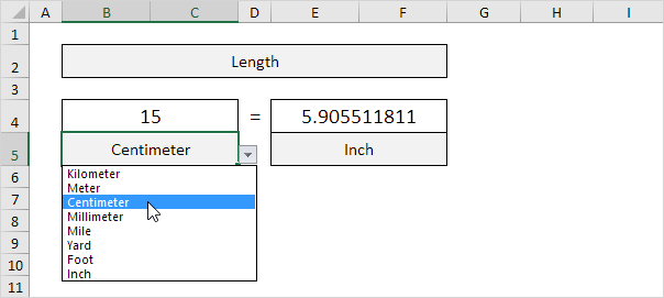 Convert 41 centimeters to inches using a simple formula or a