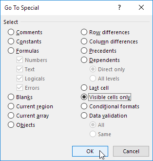 Visible cells only