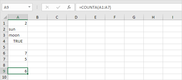COUNTA function in Excel