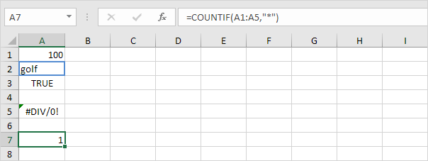 Numbers, Booleans, Blanks and Errors are Not Counted as Text