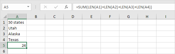 SUM and LEN in Excel