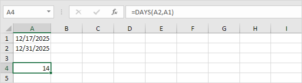 DAYS function in Excel