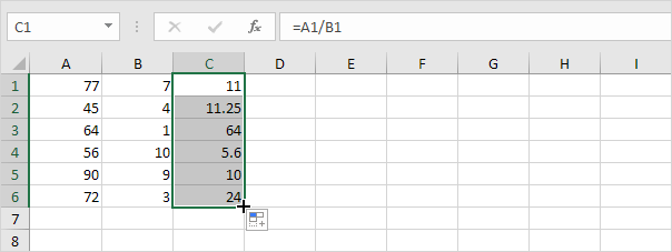 Divide Numbers in One Column by Numbers in Another Column