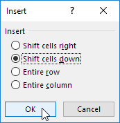 Shift Cells Down