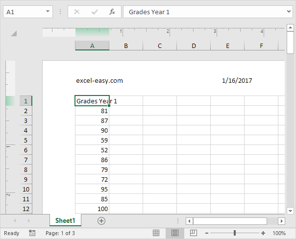 Header in Excel