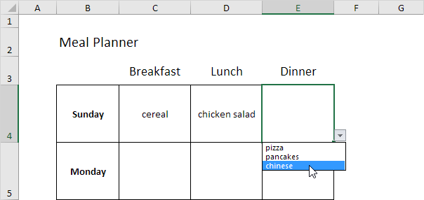 Meal Calendar Template from www.excel-easy.com