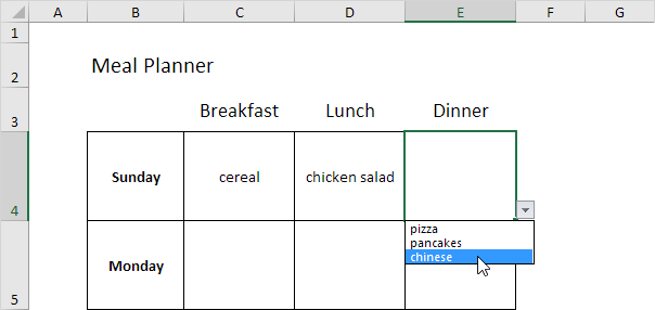 Meal Planning Chart Excel