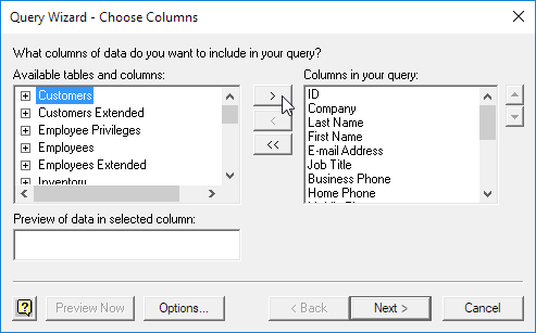 sample excel query table