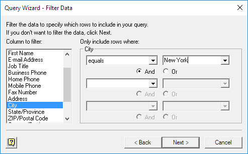 Query Wizard - Filter Data