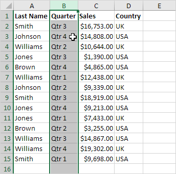 Moved Column in Excel