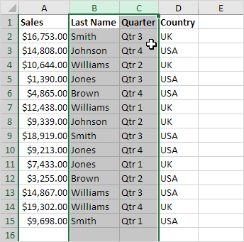 Moved Columns in Excel