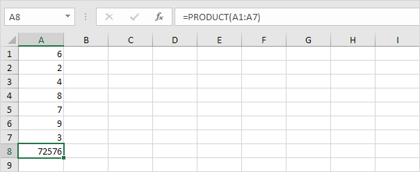 Product Function in excel