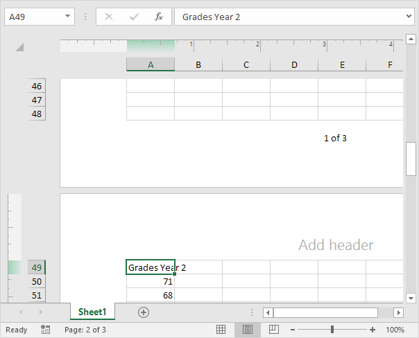 Page Numbers in Excel