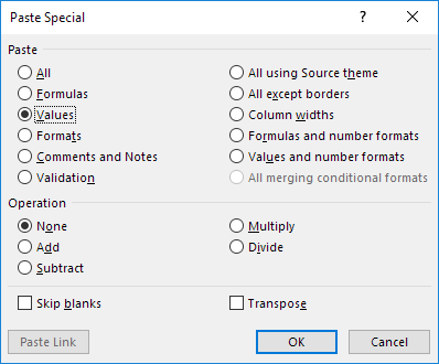 Paste Special Values Shortcut