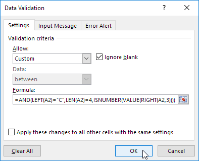 Data Validation Formula