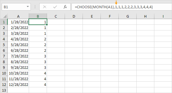 Quarters in Excel
