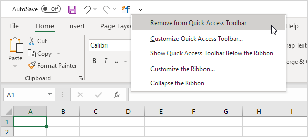 Remove from Quick Access Toolbar