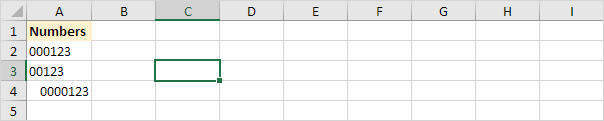 Numbers with Leading Zeros in Excel