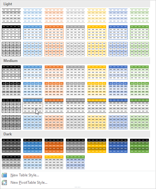 Choose Table Style With Alternate Row Shading