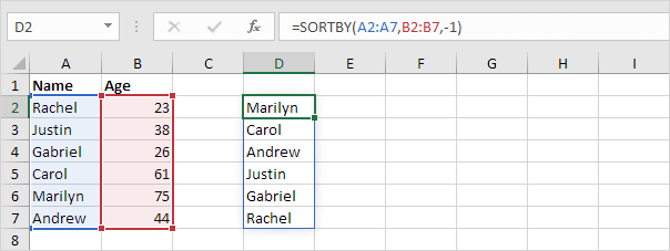 SORTBY function in Excel
