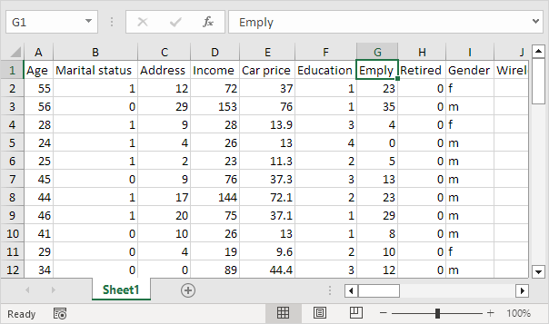 Select a Cell in Row 1