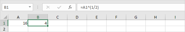Exponent of 1/2 in excel