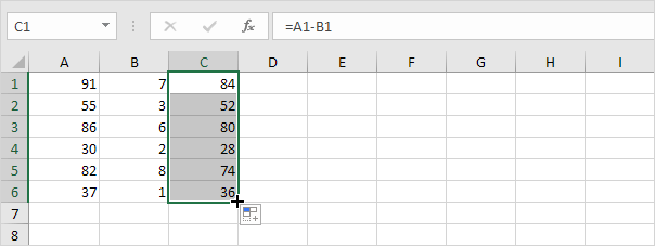 excel formula subtract columns