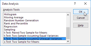 Chọn t-Test: Hai mẫu Giả sử chênh lệch bất bình đẳng Select t-Test: Two-Sample Assuming Unequal Variances