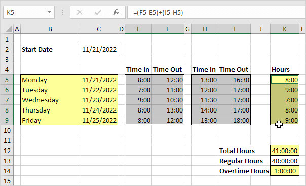 Excel timeliste 2018