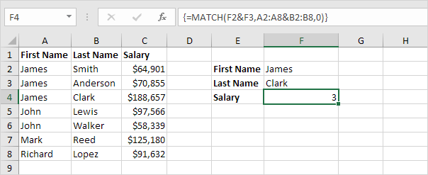 MATCH function in Excel