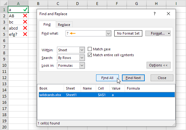 Wildcard Character in Excel
