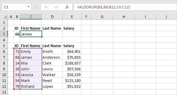 Basic XLOOKUP function