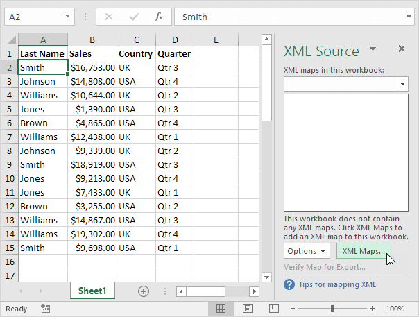 excel import xml file keep code